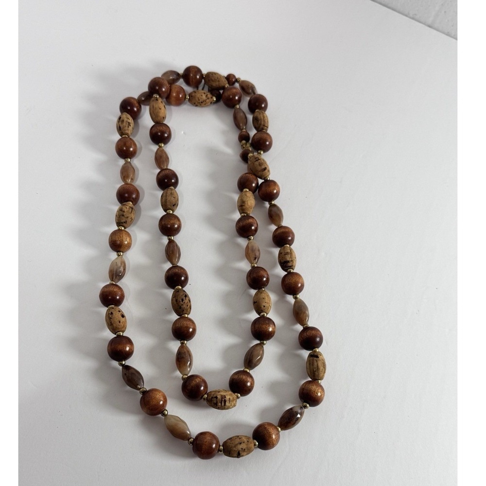 Unbranded beaded jewelry lot womens wood cork long necklace stone chip set brown